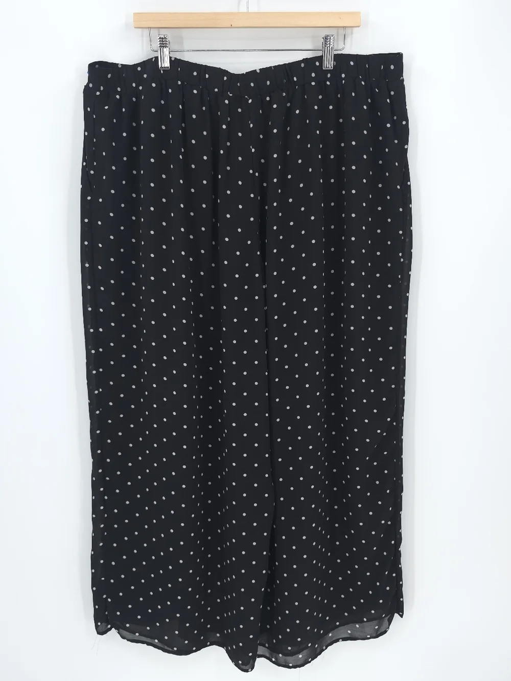 Eloquii Polka Dot Chiffin Wide Leg Pull-on Pants Black White High Rise Pockets - Picture 3 of 9